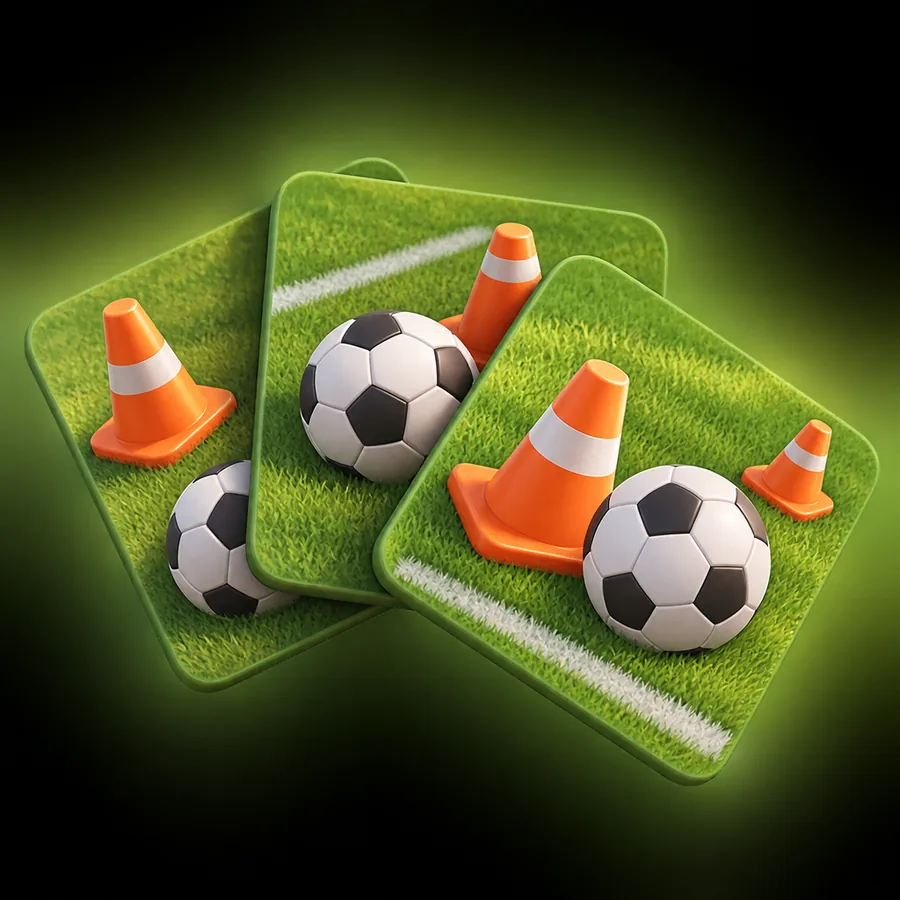 Three drill cards with balls and cones on grass
