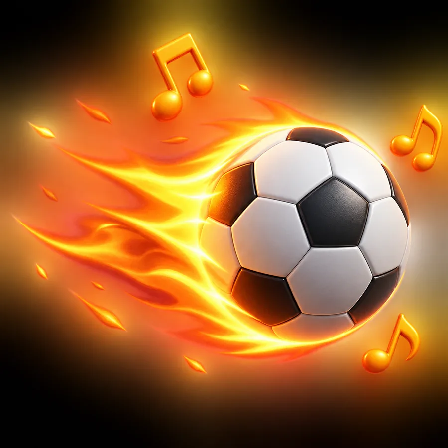 A football on fire surrounded by music notes