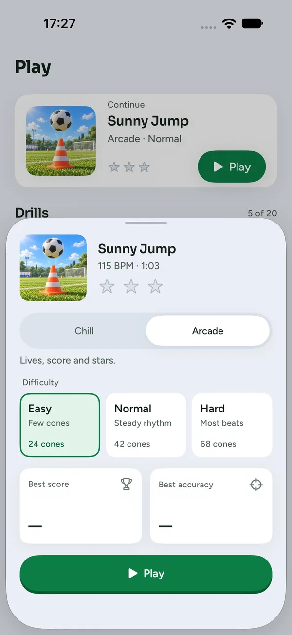 Drill sheet with Chill and Arcade modes and three difficulties